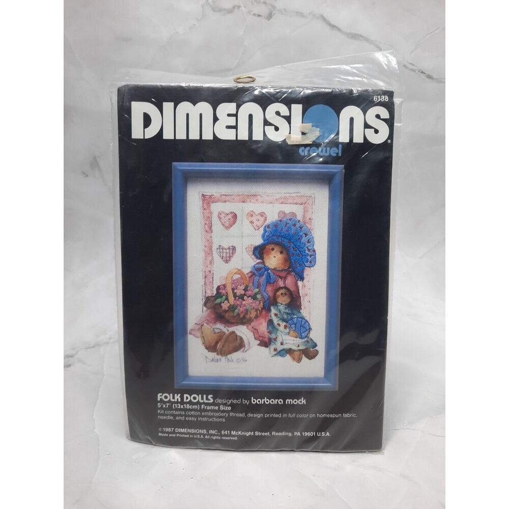 Vintage Dimensions Crewel Embroidery Kit Folk Dolls 5x7 Toys Country